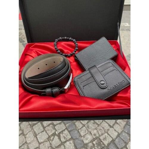 Carlino Black Mechanismed Wallet Belt Badge Holder Bracelet Gift Boxed Elegant Set