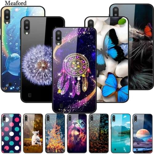 For Galaxy M10 Case Tempered Glass Hard Phone Case Luxury Case For Samsung M10 Protective Shockproof Coque Bumper Funda SM-M105