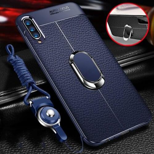 For Samsung A70 A60 A50 A40 A30 Case Magnetic Ring Stand Holder Case For Samsung A20E A10E A8 Plus Lychee Texture Silicone Cover