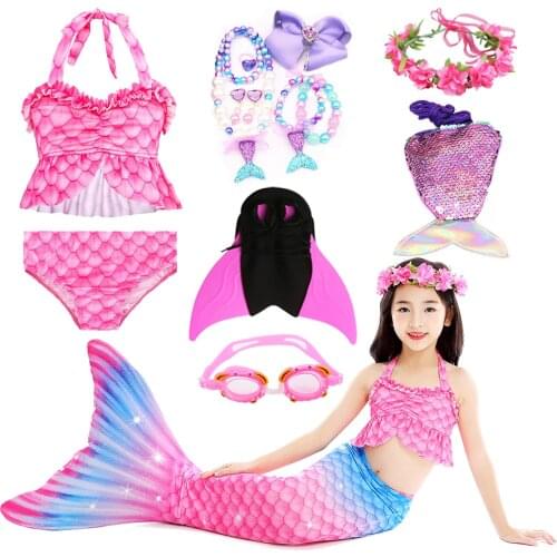 Kids Girls Mermaid Tails With Fin and Mermaid accessories Children Swimsuit Kids Swimwear For Girls Childrens Dress Up Clothes