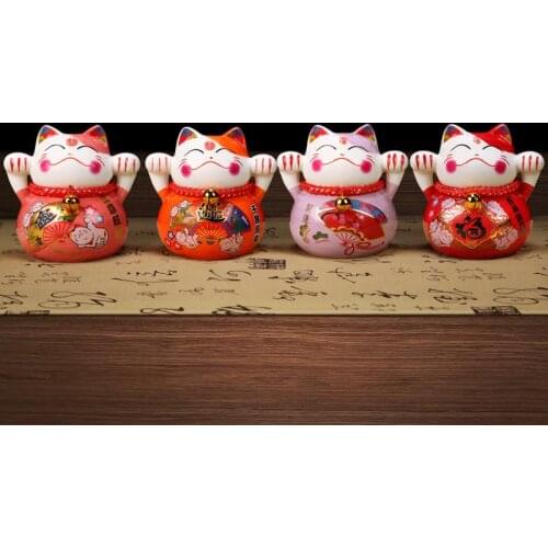 Ceramic Lucky Cat Ornaments Opened Mini Home Living Room Fortune Cat Shop Cashier Decoration Figurines Miniatures