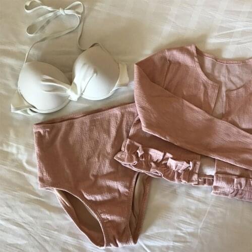 Swimsuit Womens Three-piece Sexy Korean Hot Spring Small Fragrance Wind Long Sleeve Split Sports Boxer Student Swimwear