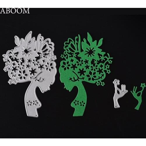 ABOOM Hot 2PCS/Lot Woman With Hand Flower Design Die Cut Dies Scrapbooking Album Photo Decorative Paper DIY Cutting Die Template