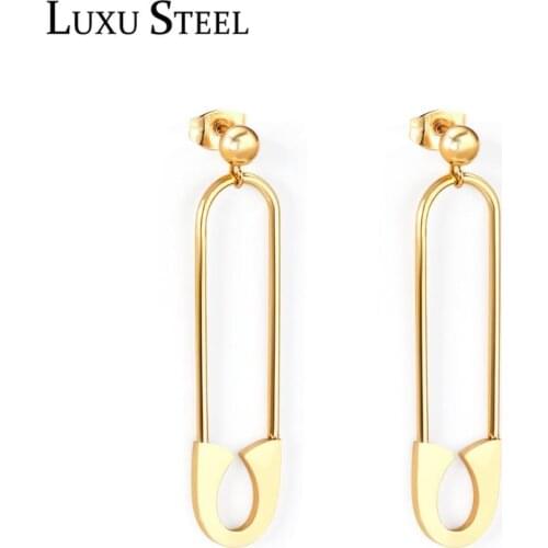 LUXUSTEEL Gold Color Long Buttons With Bead Stainless Steel Drop Earrings 2020 Women Earring Fashion Jewelry Party Dropshiping
