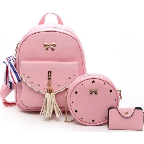 Fashion Backpack Female Pu Leather School Bags for Teenage Girls Women Backpacks New Tassel Shoulder Bags Black Pink Sac A Dos