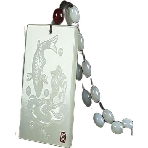 Natural white jade year after year Yuyu jade necklace jade pendant