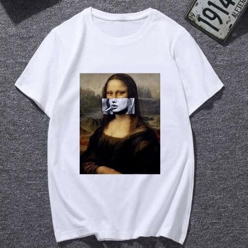 New Summer Mona Lisa Tshirt spoof personality fashion T Shirt Women Ullzang Vintage Graphic Cartoon 90s White Tops Female