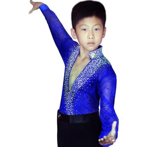 New Boys Ballroom Latin Dance Tops Children Kids Professional Latino Dancing Wear Stage Performance Long Sleeves Shirt DL4055
