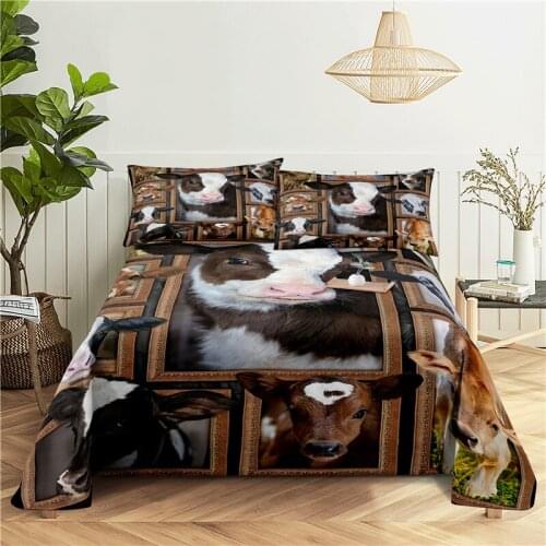 Cow Bedding Sheet Home Digital Printing Polyester Bed Flat Sheet With Pillowcase Print Bed Sheet