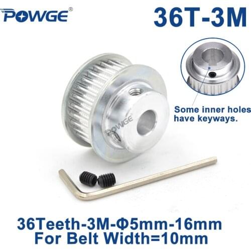 POWGE 36 Teeth HTD 3M Timing Pulley Bore 5/6/6.35/7/8/10/12/14/15/16mm for Width 10mm 3M Synchronous belt HTD3M 36Teeth 36T