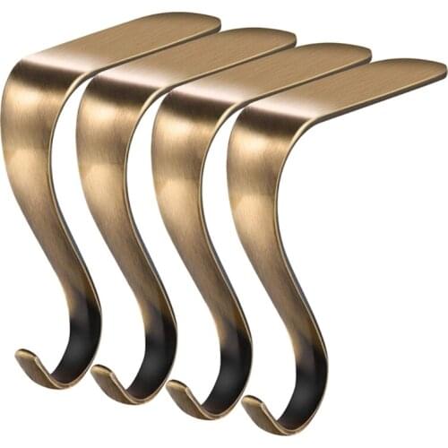 Q9QF 4 Pcs Christmas Stocking Holders Metal Mantel Stockings Hangers Shelf Grip Decor