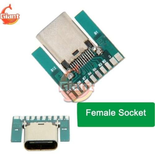 Female Male Plug Socket USB 3.1 Type C Connector 24 Pins Connector SMT Receptacle Adapter to Solder Wire Cable with PCB Board