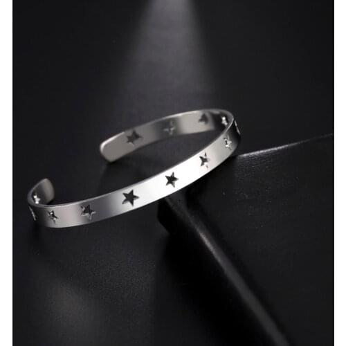 Skyrim Fashion Hollow Star Adjustable Bangles for Women Girls Stainless Steel Cuff Bracelet Party Wedding Jewelry Friend Gifts