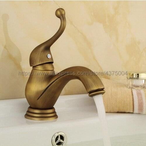 Deck Mounted Single Handle Hole Bathroom Sink Mixer Faucet Antique Brass Hot and Cold Water Mixer Tap Nnf106