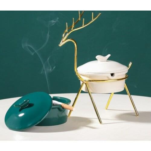Modern simple creative fawn with cover windproof ashtray home decoration office desk ash storage ashtray