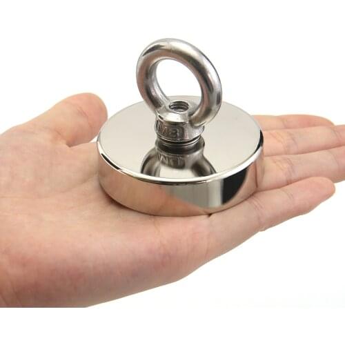 4 Sizes Strong Powerful Round Neodymium Magnet hook salvage magnet sea Fishing equipment Holder Pulling Mounting Pot with ring