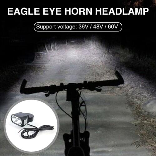 LED Front Lamp Flashlight Headlight Horn Accessory 36V 48V 60V E-Bike Bicycle Outdoor Cycle Biking Entertainment