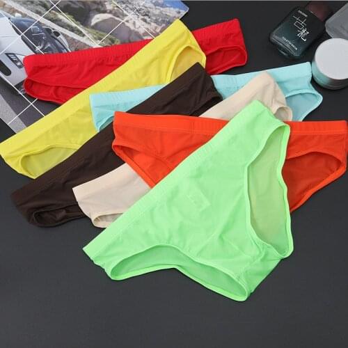 Sexy Mens Underwear One-piece Ultra-thin Transparent Ice Silk Mens Briefs Low Waist Sexy Shorts Men Elastic Underpants