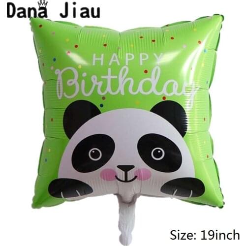Danajiau 19inch square green panda happy birthday helium foil balloon decorations adult and kids toy Baby Shower ball Supplies