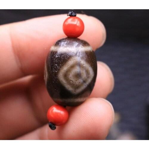 Unique Magic Tibetan Old Agate 3 diamond eye Totem Daluo dZi Bead