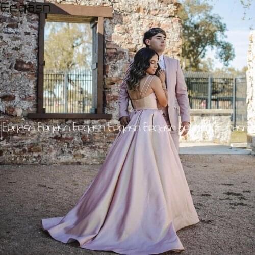 Gorgeous Long Satin Evening Dress Champagne Spaghetti Strap Party Sexy Princess Formal Gowns Graduation Robe De Soiree