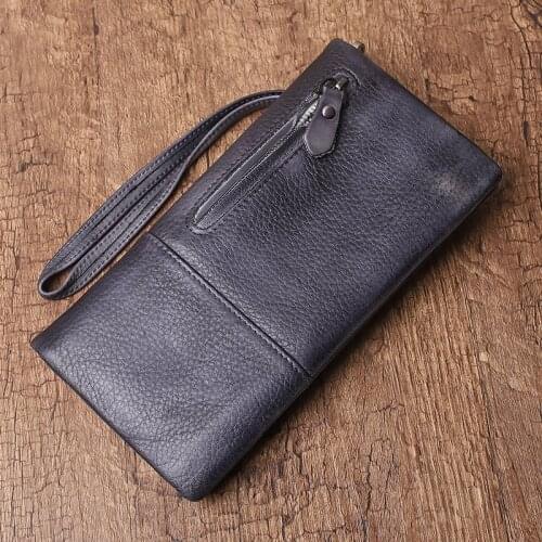 Vintage luxury natural real leather men large long multi-card wallets womens minimalist credit card hand-grabbing coin purse