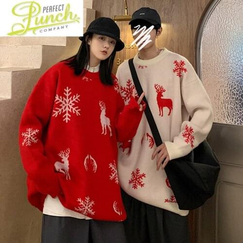 Vintage Women Christmas Sweater 2021 Winter Clothes Long Sleeves Sweaters Couple Pullover Female Kobieta Swetry LXR1151