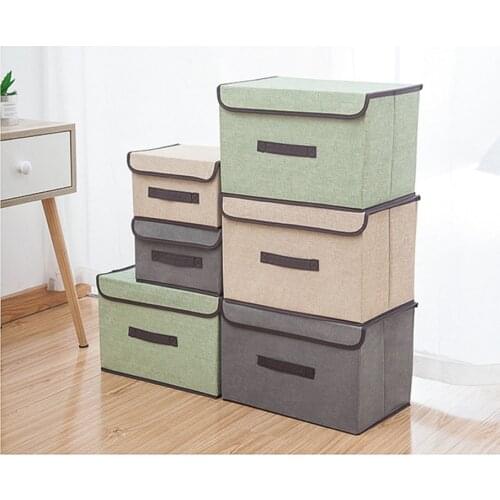 Cotton Linen Storage Box With Cap 2 Size Clothes Socks Toy Snacks Sundries Organizer Set Fabric Boxes Cosmetics Household