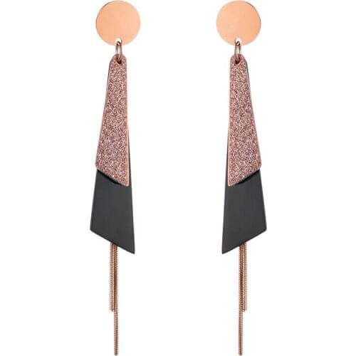 Bohemia Rose Gold Color Earrings With Frosted & Black Sheet Long Tassel Stainless Steel Women Earrings Fashion JE18441