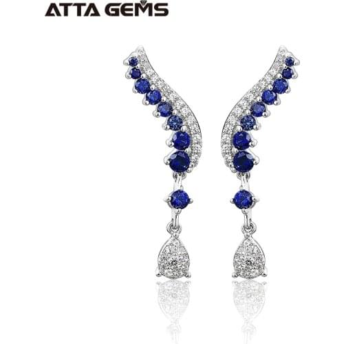 Blue Sapphire Sterling Silver Earring Classic Charming Style S925 Created Sapphire Women Wedding Engagement Jewelry Top Quality
