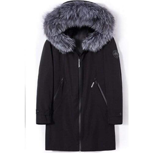 Winter Jacket Men Plus Size Real Rex Rabbit Fox Fur Collar Parka Jackets Warm Coat G1206 YY1032