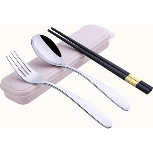 1 set Portable Stainless Steel Dinnerware Kits with Storage Box Kids Adult Picnic Lunch Travel Tableware Flatware