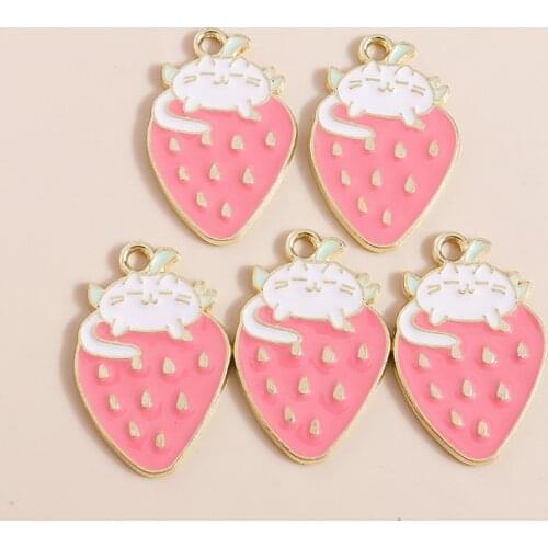 10pcs 16*25mm Fruit Animal Chamrs Cat Strawberry Charms for Jewelry Making Necklaces Earrings Pendants DIY Making Accessories