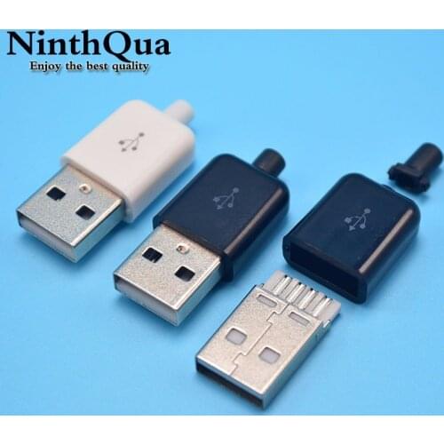 10PCS Diy USB Male Connector 2.0 Plug 4 Pin Type A Components White Black Plastic Cover