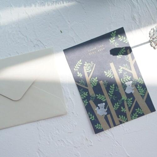 12 set gold theme Koala in forest Card leave message cards greeting card Christmas Party Invitation with envelope