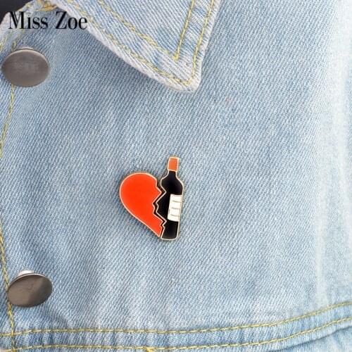 2pcs/set Broken heart wine bottle pin Metal brooch Pins DIY Sweater Denim jacket Pin Badge Gift Jewelry for women girl kids
