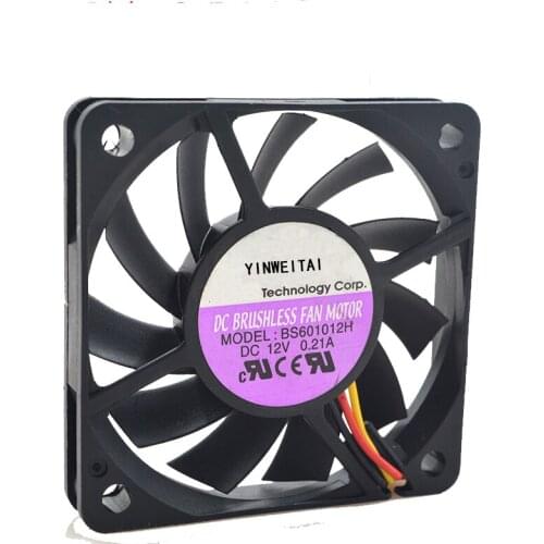 2pcs fan for BS601012H PLA06010B12L Bearing Cooling Fan DC 12V 6010 6cm 60*60*10mm 3 Wires