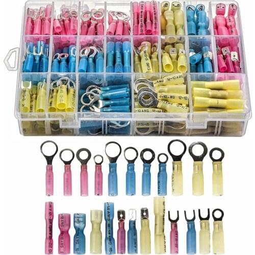 240X Assortment Ring Butt Spade Heat Shrink Wire Connectors Waterproof Marine Automotive Electrical Insulated Crimp Terminals