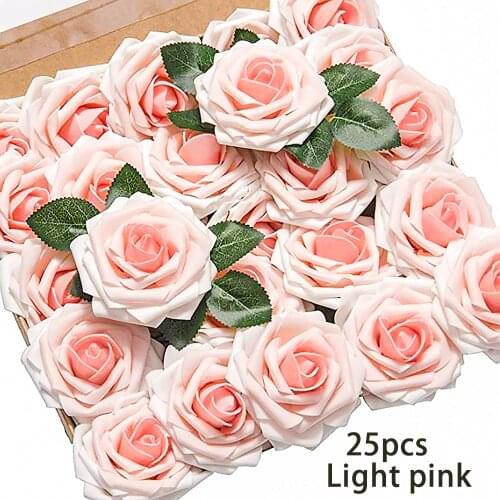 25pcs/box Artificial Flowers Head Real Touch Roses Realistic Fake Roses DIY Scrapbooking Craft Wedding Party Bouquets Home Decor