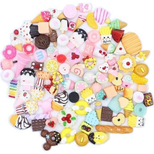 30pcs Cartoon DIY Random Mix Miniature Resin Candy Chocolate Cake Beads Resin Accessories Jewelry Material Christmas Gift Toy