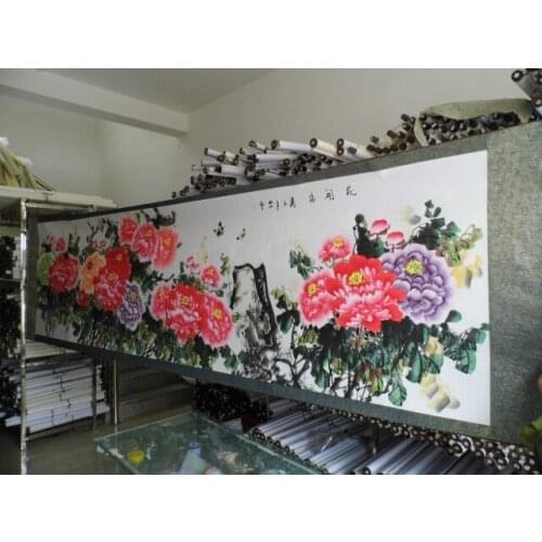 350cm large Huge HOME hall Lobby Company WALL Asia TOP Decorative painting Rich Peony Flowers FENG SHUI ART chinese painting