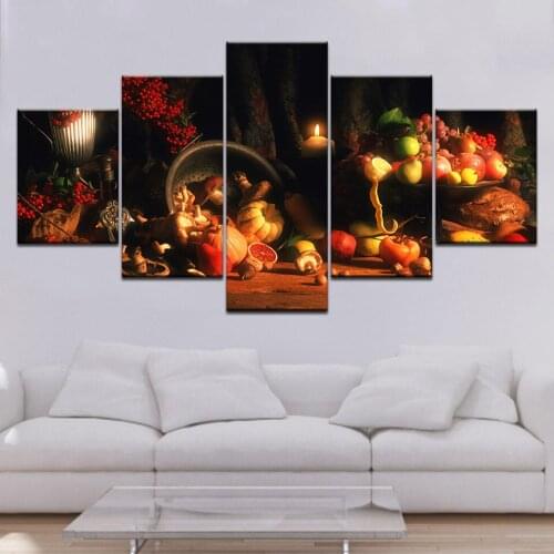 5 Panel Canvas Painting Restaurant Fruit Grape Pumpkin Wall Art Modern Modular Picture For Home Kitchen Decoration Poster