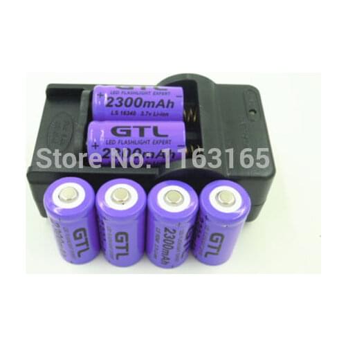 6x 2300mAh 16340 CR123A Rechargeable Li-ion Battery Purple For LED Flashlight + Travel Charger