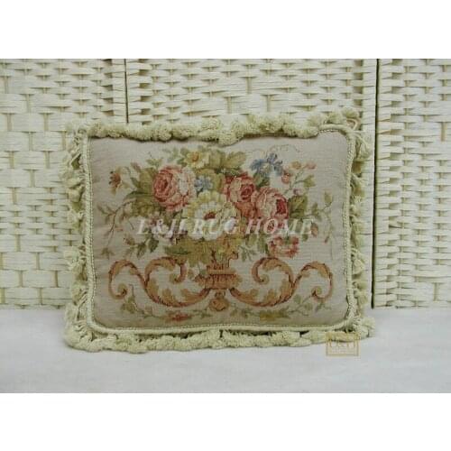 FREE SHIPPING 15K 16"X16" Needlepoint pillow, hand knotted woolen cushion with floral designs no insertion