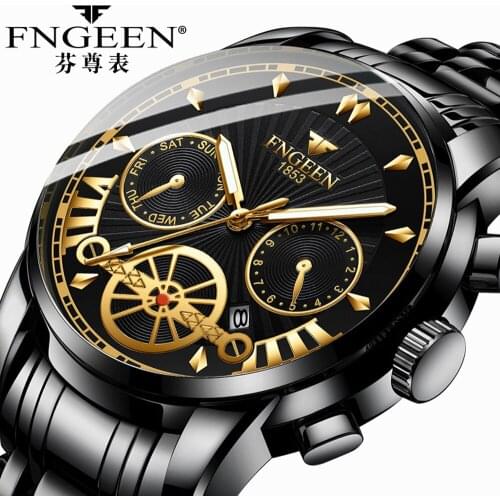 Black Mens Watch 2020 Fashion Casual Decoration Quartz Wrist Watch Stainless Steel Waterproof Male Clock Date Calendar Watch Man