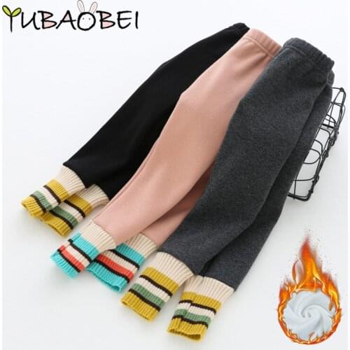 Childrens Pants Kids Wear Trousers Autumn Winter Girls' Plush Leggings Solid Color Striped Super Soft Velvet Baby Girls Pants