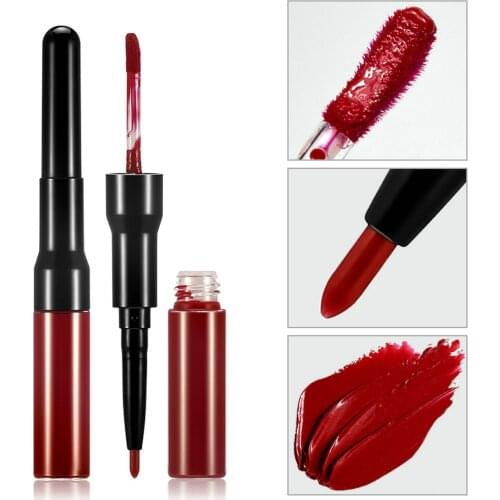 Double Head Lip liner Lip Gloss Nonstick Cup Easy To Color Long Lasting Cosmetics Private Label Wholesale