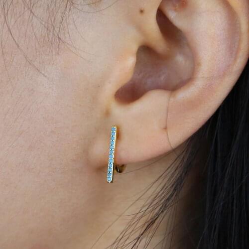 Hot selling new small hoop earring pave blue cz turquoises mini charm huggie hoop earring with bar shape turkish handmade brinco