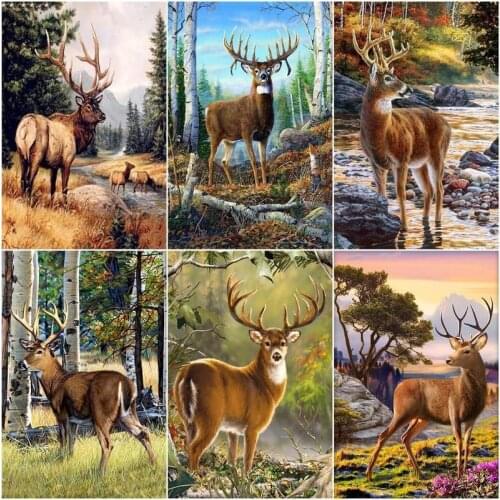 GATYZTORY 40x50cm Oil Painting By Numbers Deer DIY Hand Painted Animal Canvas Home Decoration Wall Art Picture Gift