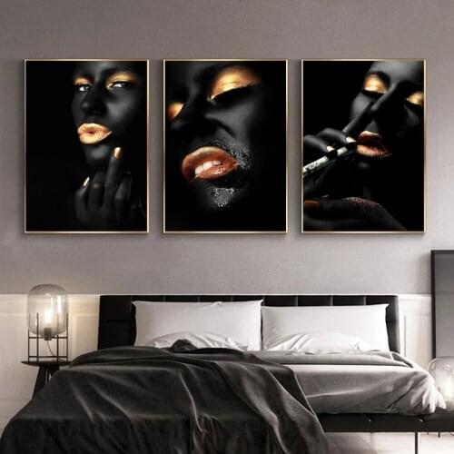 Black and Gold Woman Canvas Paintings Combination Modern Art Picture Posters and Prints Wall Painting for Living Room Decoration